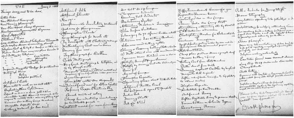 Thomas Edison 5 pages to do list from diary showing how to think and journalize like a millionaire